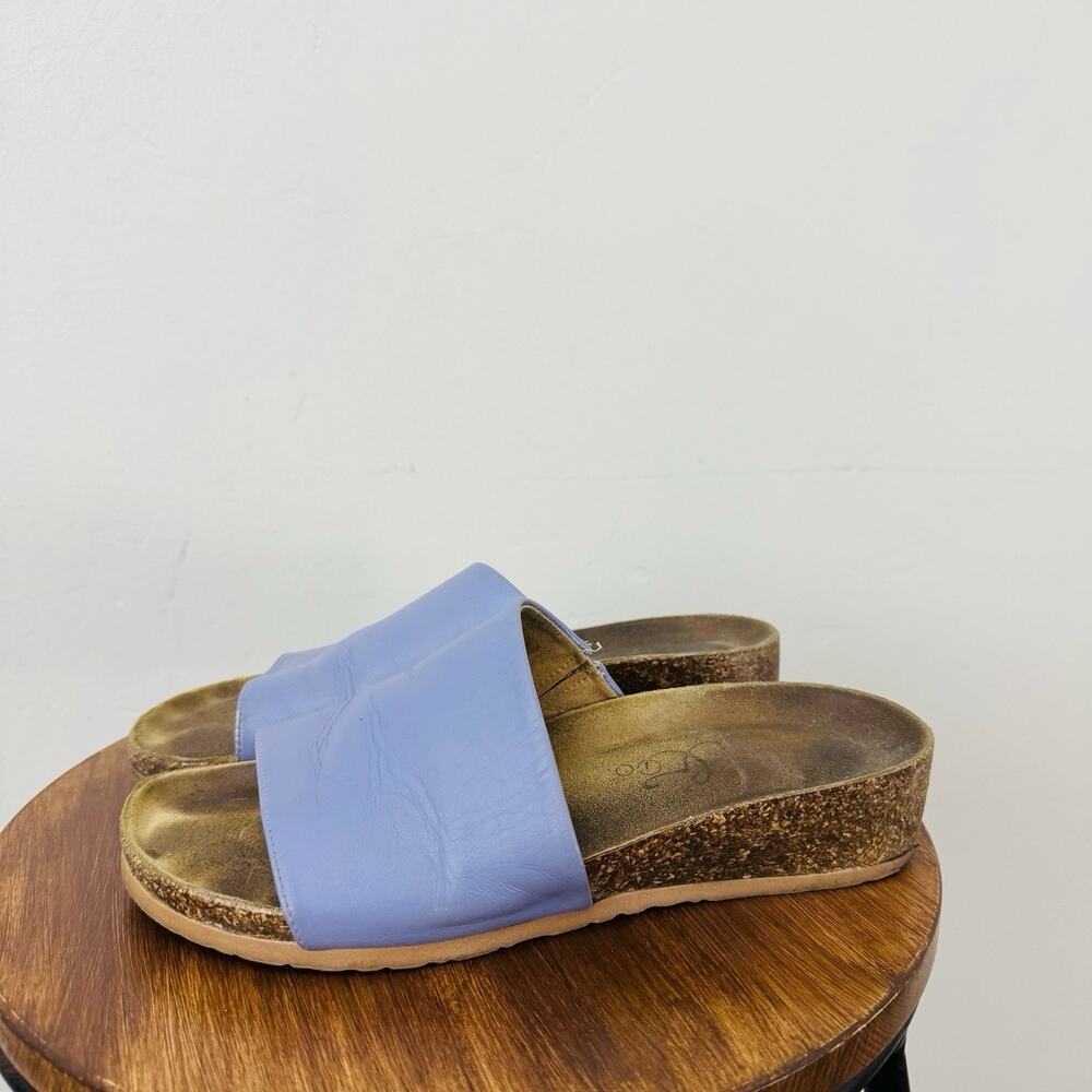 Bos And Co Lux Cork Wedge Purple Leather Slide On Sandal Women’s Size 8